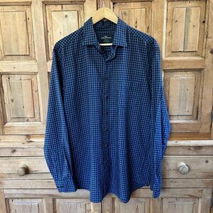 Rodd & Gunn Mens Large Sports Fit Long Sleeve Button Front Shirt Navy Blue Plaid